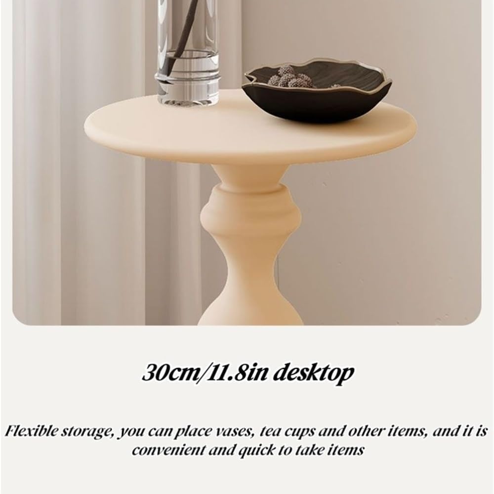 Creative-Shaped Iron Side Table, Narrow End Table with Round Desktop, Minimalist Fashion Nightstand, Multipurpose Coffee Table for Living Room(Beige)