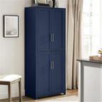 Pemberly Row Traditional Wood Kitchen Storage Pantry, Navy Finish, MDF and Birch Veneer, 67" H x 28" W x 15" D, Adjustable Shelves, Shaker-Style Doors, Brushed Nickel Hardware, Home and Kitchen