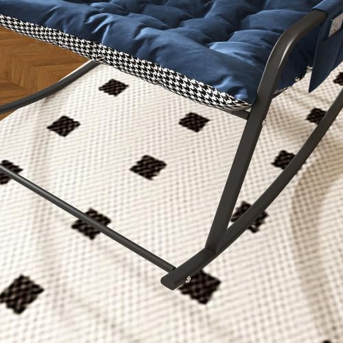Rocking Chair with Storage Pocket, Upholstered Nursery Glider Rocker with Padded Armrest & Cushion, Ergonomic Accent Armchair for Living Room Bedroom Patio Garden, Breathable, Blue