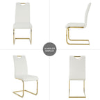 5-Piece Dining Room Table Set, Modern 36" Round Gold Glass Dining Table Set for 4, Kitchen and Dining Table Set with 4 White PU Leather Dining Chairs for Dining Room Kitchen
