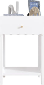 Kids Night Stand, Modern Nightstand with Drawer and Open Shelf, Scalloped Edge Small End Side Table for Living Room, Cute Minimalist Bedside Table for Kids Room or Girls' Room, White
