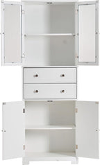 67" Tall White Kitchen Pantry Cabinet with Doors & Drawers - Large Storage Cupboard for Kitchen, Bathroom, Craft Room, 2 Glass Doors, Adjustable Shelf, 24" W x 12" D x 67" H, Easy Assembly