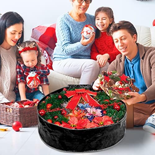 Wreath Storage Bag By Propik 30" - Garland Holiday Container Tear Resistant Material - Easy Storage Featuring Heavy Duty Handles And Transparent Card Slot 30” X 30” X 8” (Black)
