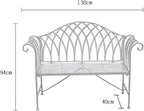 Garden Outdoor Bench with Backrest Armrest, Forged Iron 51.1-inch Outdoor Garden Bench, 2-Person Metal Bench Seat(White)