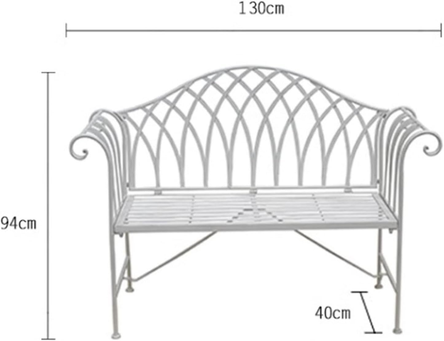 Garden Outdoor Bench with Backrest Armrest, Forged Iron 51.1-inch Outdoor Garden Bench, 2-Person Metal Bench Seat(White)
