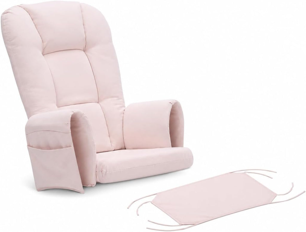 5 Piece Glider Rocker Replacement Cushion Set with Ottoman, Soft Padded Nursery Glider Chair Cushions with Armrest Pads and Side Pocket, Tie-On Rocking Chair Cushions,Pink
