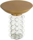 Pemberly Row 19" H Transitional Glass Side Table, Antique Brass Finish, Handcrafted Round Iron Top, Transparent Glass Base Design, Elegant Accent Table for Living Room Use, 17.2" W x 17.2" D