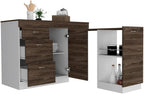 Grecia Kitchen Base Cabinet - 3 Drawers, 2 Shelves, White/Dark Walnut - Expandable Counter Space