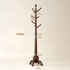 Wood Coat Rack Freestanding, Solid Wooden Hall Tree with 8 Hooks, Coat Tree Freestanding Heavy Duty with Stable Base, Entryway Hallway Bedroom Office Use, 240lbs Load Capacity H:71.6in (Walnut)