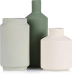 Modern 3 Piece Ceramic Vase Set - Minimalist Home Decor Vases for Living Room, Bedroom, or Entryway - Modern Neutral Table Decor for Flowers or Greenery, Shelf and Mantel Accent