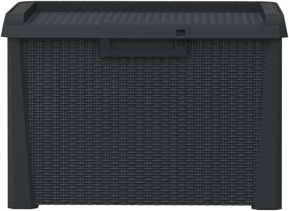 Anthracite 33 Gallon Outdoor Storage Box 28.7 x 28.7 x 19.5 in PP Rattan Look Deck Bench for Cushions Toys Blankets Patio Garden Balcony