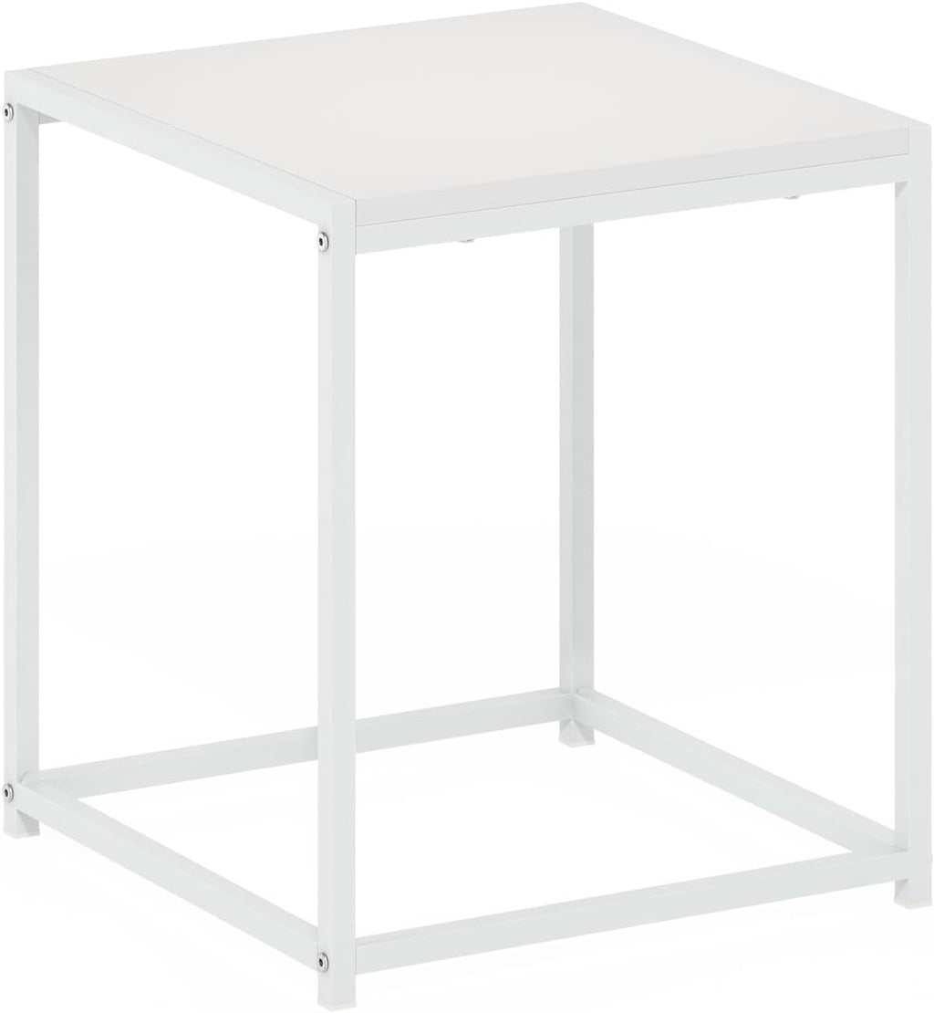 Furinno Camnus Side Table, White End Table with Metal Frame, Square Open Frame Night Stand, Bedside Table, Easy Assembly, for Living Room, Bedroom, Plain White