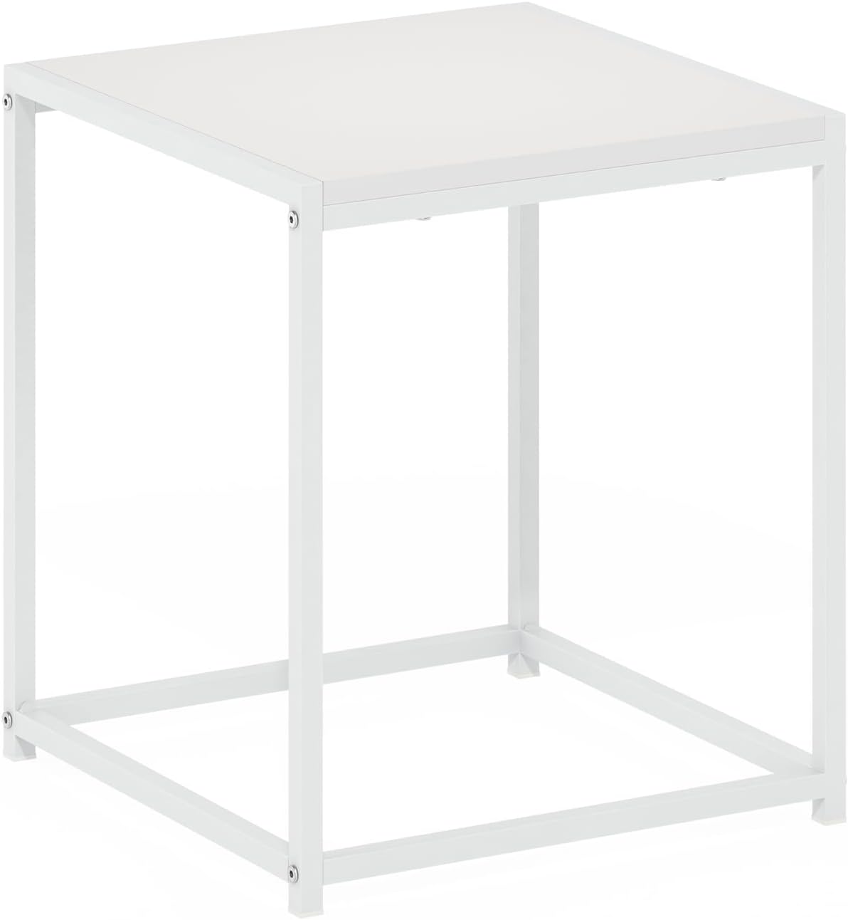 Furinno Camnus Side Table, White End Table with Metal Frame, Square Open Frame Night Stand, Bedside Table, Easy Assembly, for Living Room, Bedroom, Plain White