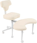 Ergonomic Cross Legged Chair, 360° Swivel Meditation Chair with Adjustable Height 30.31-34.64in & Movable Footstool, Versatile Kneeling Chair for Office Home Yoga, Max Load 286.6lbs, Beige PU