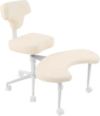 Ergonomic Cross Legged Chair, 360° Swivel Meditation Chair with Adjustable Height 30.31-34.64in & Movable Footstool, Versatile Kneeling Chair for Office Home Yoga, Max Load 286.6lbs, Beige PU
