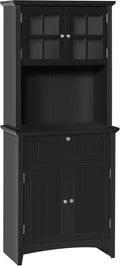 64.5" Kitchen Pantry Cabinet with Hutch,Buffet Sideboard for Coffee Maker & Toaster,Snacks,Spices & Wine Storage Organizer, Fits Kitchen,Dining Room & Coffee Bar,Black