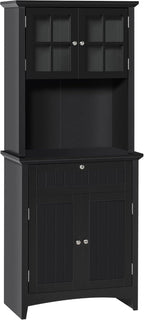 64.5" Kitchen Pantry Cabinet with Hutch,Buffet Sideboard for Coffee Maker & Toaster,Snacks,Spices & Wine Storage Organizer, Fits Kitchen,Dining Room & Coffee Bar,Black