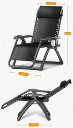 Gravity Lounge Chair Patio Adjustable Sun Lounger Garden Chairs Reclining Folding with Cup Holder and Pillow(Black+Cushion C)