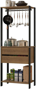 Madesa Kitchen Pantry Storage Rack 27" L with 2 Drawers and Hanging Space Multiuse Cabinet - Black/Brown
