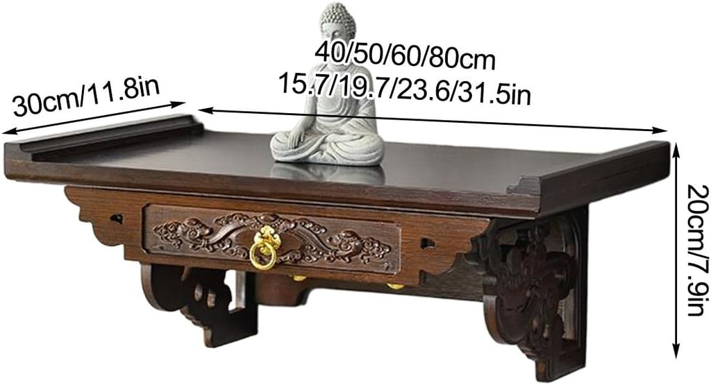 HARELA Buddha Altar Table, Wall-Mounted Personal Shrine Altar Table, Buddhist Altar Shelf for Home, Wall Hanging God Shelf for Wealth God, Guanyin, Buddha Statue(80x30x20cm/31.5x11.8x7.9in)