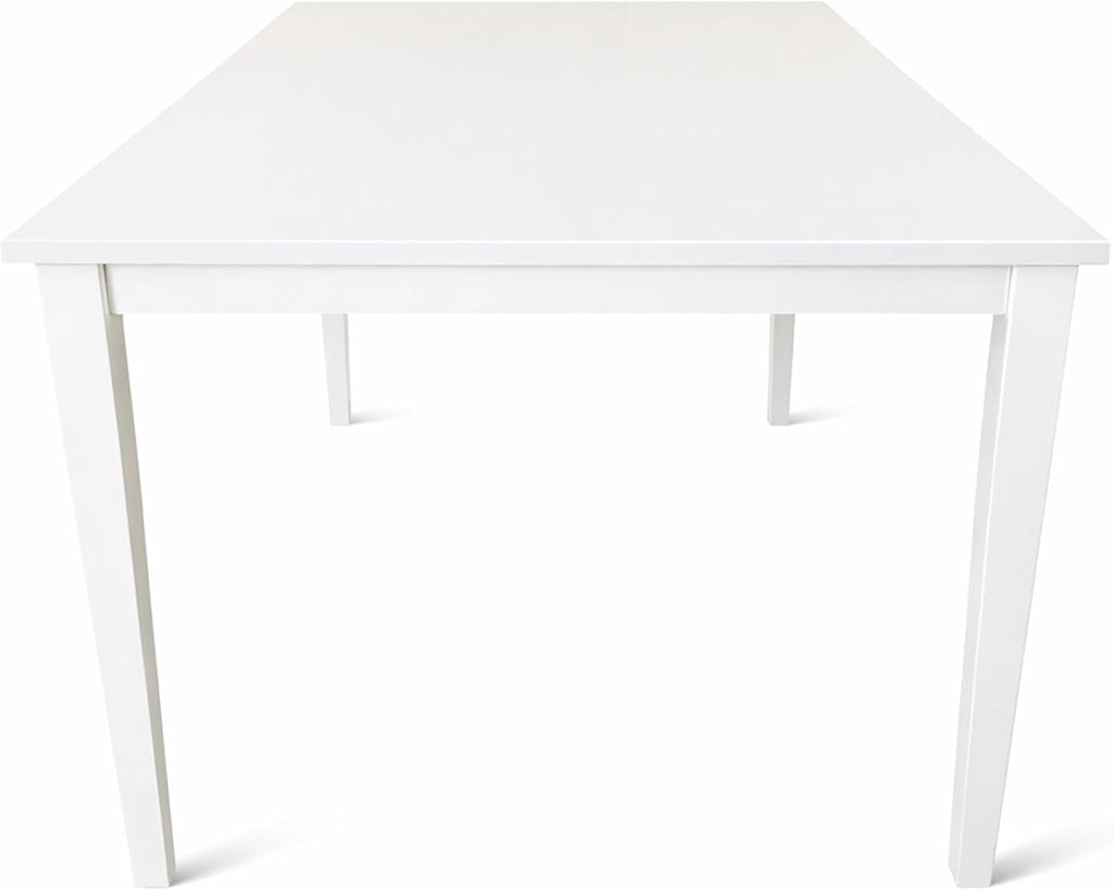 Modern 59 Inch Rectangular Dining Table, White Finish Solid Rubberwood