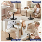 Furniliving Adjustable Swivel Vanity Stool, Makeup Ottoman Stool, PU Leather Chair for Makeup Room, Small Makeup Stool for Vanity, Bedroom, Living Room, White