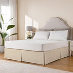 MIYE Pleated Waffle Weave Bed Skirt, Tailored Dust Ruffle 14 Inch Drop Easy Fit, Machine Washable,No Split Corners (Beige, King - 14" Drop)