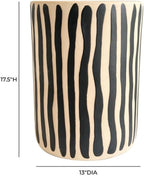 Pemberly Row Contemporary Ceramic Accent Table, Black Stripes, 13 in x 13 in x 17.5 in, Handmade and Hand-Painted, Textured Beige Finish, Side Table for Living Room, Patio, or Bedroom