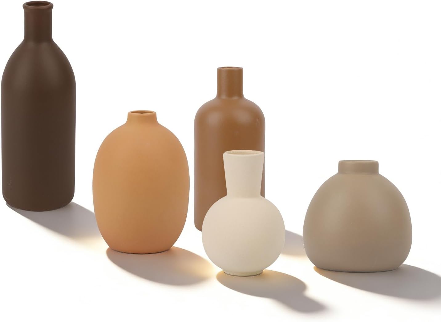 Ceramic Vase Set of 5, Neutral Decorative Vases for Home Decor, Modern Farmhouse Boho Pottery Vases, Terracotta Small Vases for Living Room, Entryway Table Decor
