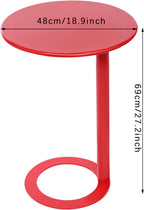 C-Shaped Side Table for Small Spaces - Modern Round End Table Slides Under Sofa, Couch, Bed - Space Saving Furniture 18.9" (Red)