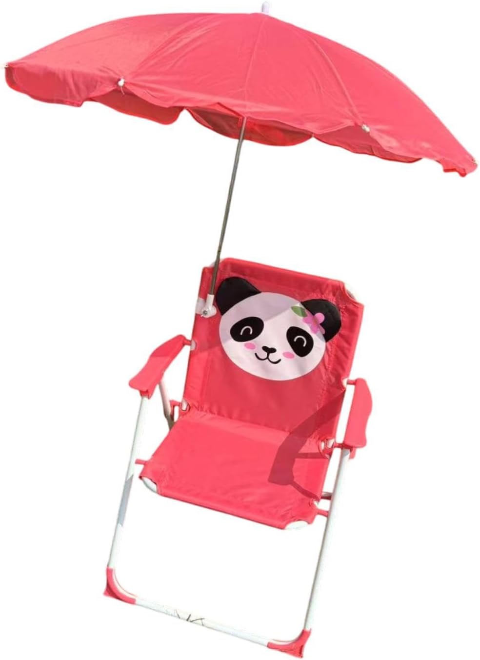 harayaa Child Beach Chair Outdoor Foldable Recliner Kids Seat with Sun Protection Umbrella Oxford Cloth Steel Pipe Suitable for Baby Hiking Garden, Red