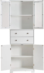 67" Tall Kitchen Pantry Cabinet with Glass Doors, Drawers & Adjustable Shelves, Storage Cabinet for Kitchen, Bathroom, Dining Room