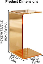 C-Shape Clear End Table, Transparent Small Multipurpose Side Nightstand Bedside, Modern Acrylic C-Shaped Sofa Side Table for Living Room Bedroom Home Decor Office (Orange, 55cm/21.6in, Acrylic)