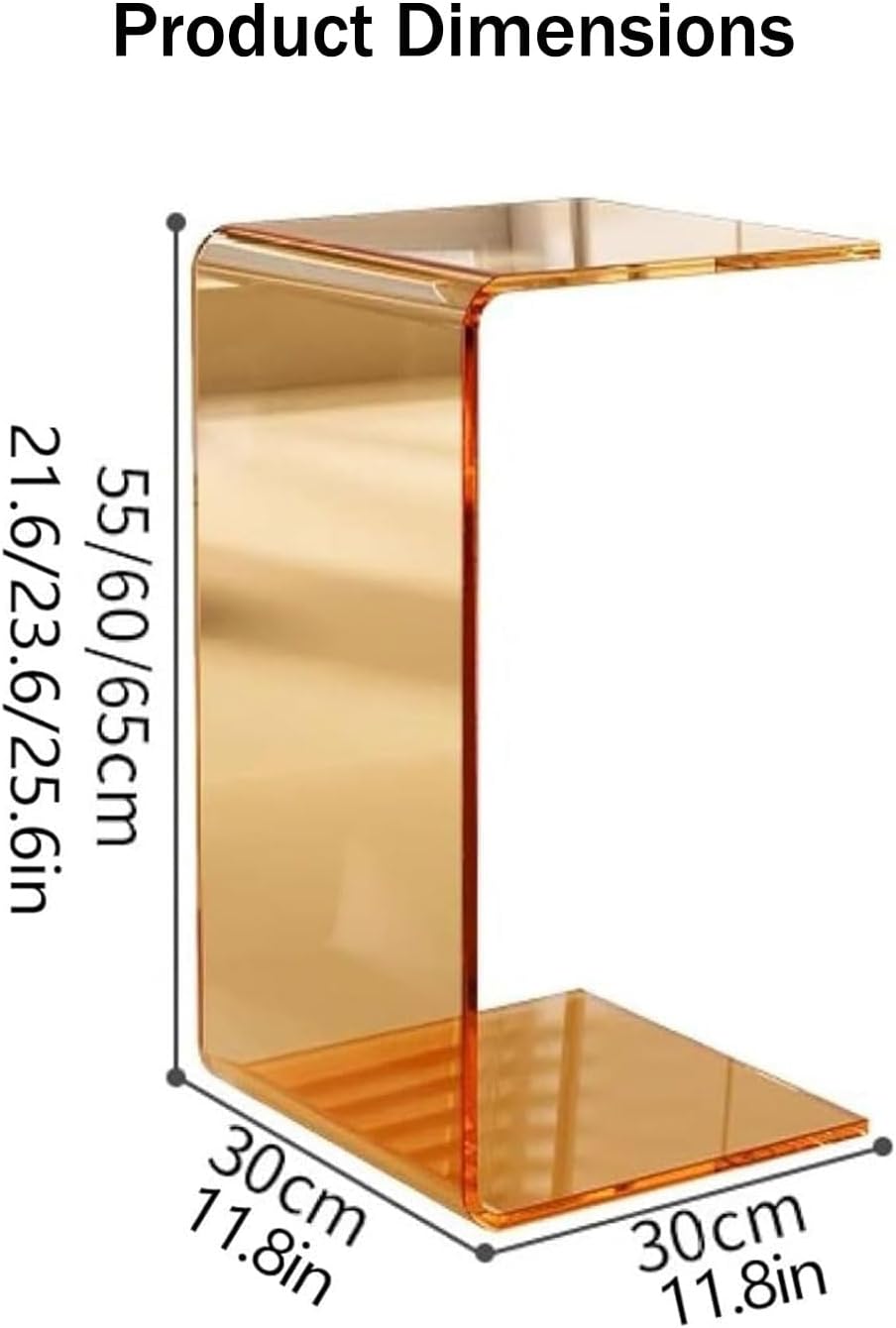C-Shape Clear End Table, Transparent Small Multipurpose Side Nightstand Bedside, Modern Acrylic C-Shaped Sofa Side Table for Living Room Bedroom Home Decor Office (Orange, 55cm/21.6in, Acrylic)