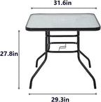 32in Patio Tables,Patio Bistro Tables,Outdoor Dining Tables,Square Tempered Glass Patio Table with Umbrella Hole for Lawn Balcony Yard