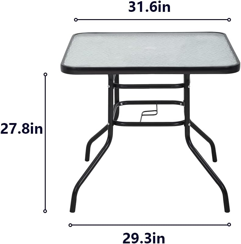 Outdoor Table Patio Table Dining Table with Tempered Glass Umbrella Hole for Lawn Balcony, Yard (Square)