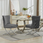 LOULENS Elegance Velvet Dining Chairs Set of 2, Luxurious Upholstered Tufted Dining Room Chairs, Glam Royal Velvet Accent Chairs with Stainless Steel Legs, Dark Gray