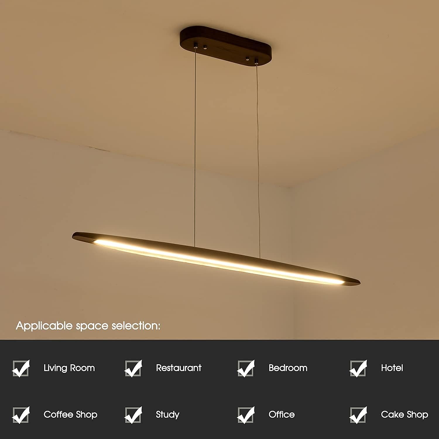 YISDESIGN 51" Wood Linear Pendant Light Wood Dining Room Light Fixture Modern Pool Table Lights Kitchen Island Lights for Dining Room Bar Kitchen Island Walnut Color