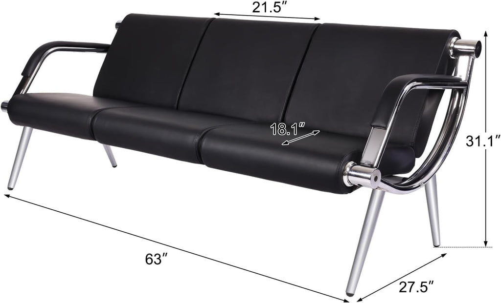 Kinfant Waiting Room Chair- Office Reception Furniture with Armrest and PU Leather Cushion, Office Guest Chair for Waiting Room Airport Hospital Bank Lobby, Black (2 Seat+3 Seat*2), 8 Seats-style1