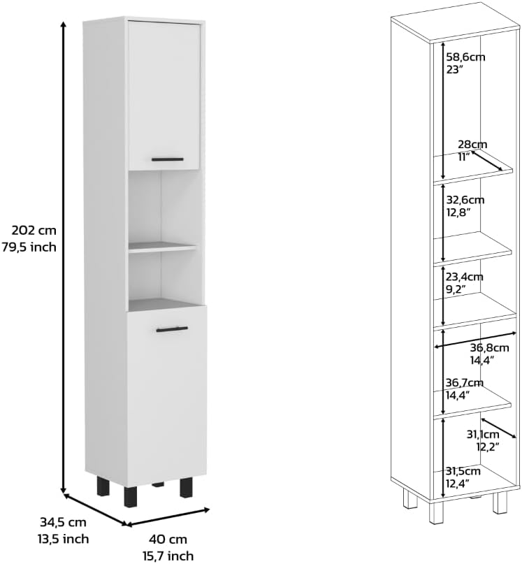 79" White Kitchen Storage Cabinet - 2 Open Shelves & 3 Internal | Pantry Organization, Dining Room