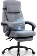 Linen Fabric Gaming Chair with Footrest, Ergonomic Computer Chair with Headrest and Lumbar Support, Height Adjustable 360° Swivel Reclining Chair with Backrest 90° -120° -155° (Grey)