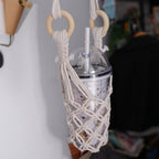 Hanging Water Bottle Net Bag Cotton Carrier with Hooks Portable Storage Holder for Wine Bottles DIY Accessories(white)