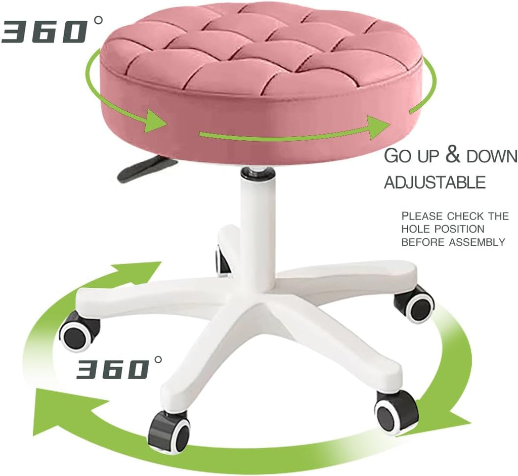 Small Chair Round Rolling Stool with Wheels PU Leather Height Adjustable Swivel Drafting Work SPA Salon Stools Home Office Chair
