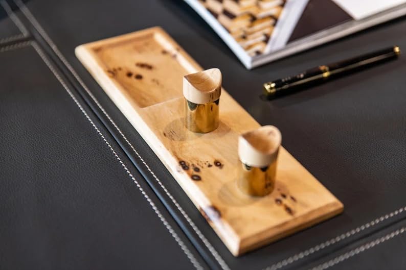 Wood Fountain Pen Rest with Ink Division: Desk Organizer