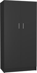 Panana 2 Door Wood Wardrobe Cabinet Closet with Hanging Rail and 2 Shelves, Bedroom Armoire for Storage (Black)