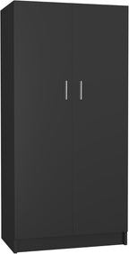 Panana 2 Door Wood Wardrobe Cabinet Closet with Hanging Rail and 2 Shelves, Bedroom Armoire for Storage (Black)