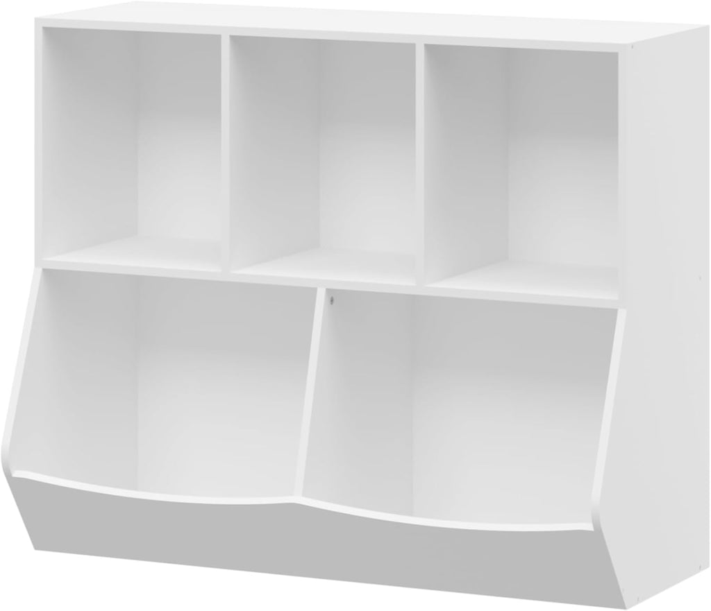 Bookcase with Collapsible Fabric Drawers, Toy Storage Cabinet for Playroom, Bedroom, Nursery, School, White,Pink