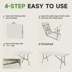 Folding Table 6 Foot - Heavy Duty 330LBS Capacity, Sturdy & Foldable Design with Safety Lock - Portable Tables Folding for Camping, Party, Indoor & Outdoor Use, 1 Pack