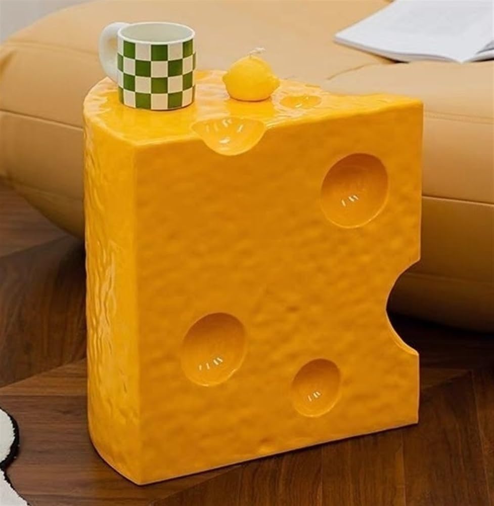 Creative Coffee Table Cheese-Shaped Triangle Resin Side Table Multifunctional Sofa Stool Nightstand for Small Living Room Practical(Dark Yellow,L)