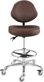Rolling Drafting Chair with Back Support - Tall Office Chair for Standing Desk Adjustable Foot Ring Swivel Rolling Stools for Workshop Art Studio Salon Shop Counter Home Office (Brown)